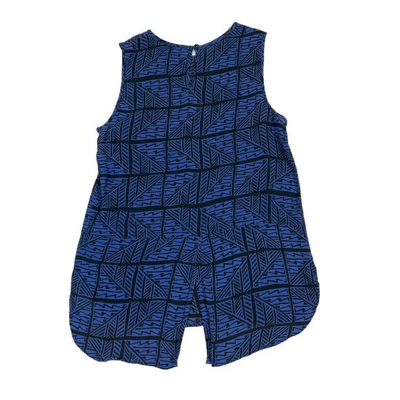 Lucky Brand Blouse Sleeveless Blue Black Printed Split Back Top Women's Small - Picture 3 of 8